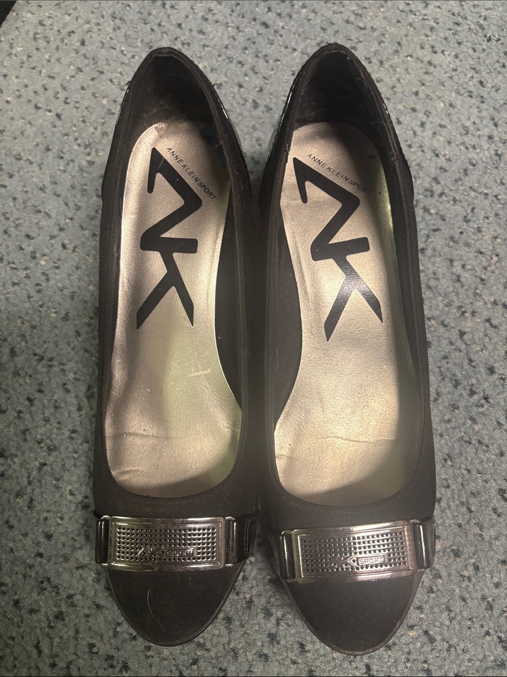 Anne Klein Black Flats with Shiny Silver Buckle Accent